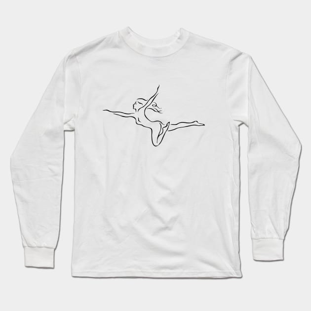 Flying Girl line art, happy woman, break free minimalist art, wild and free girl, joy and freedoom Long Sleeve T-Shirt by PAULsPRINT